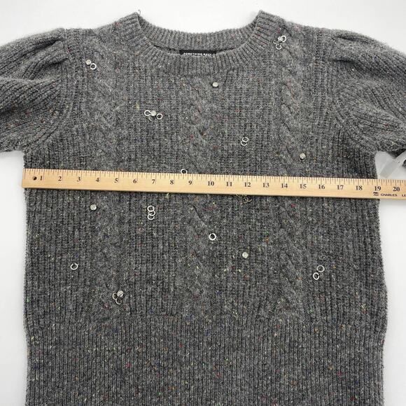 NWOT SOMETHING NAVY Grey Jewel Deco Cable Sweater Womens Siz L Knit Top Crew - Picture 6 of 7